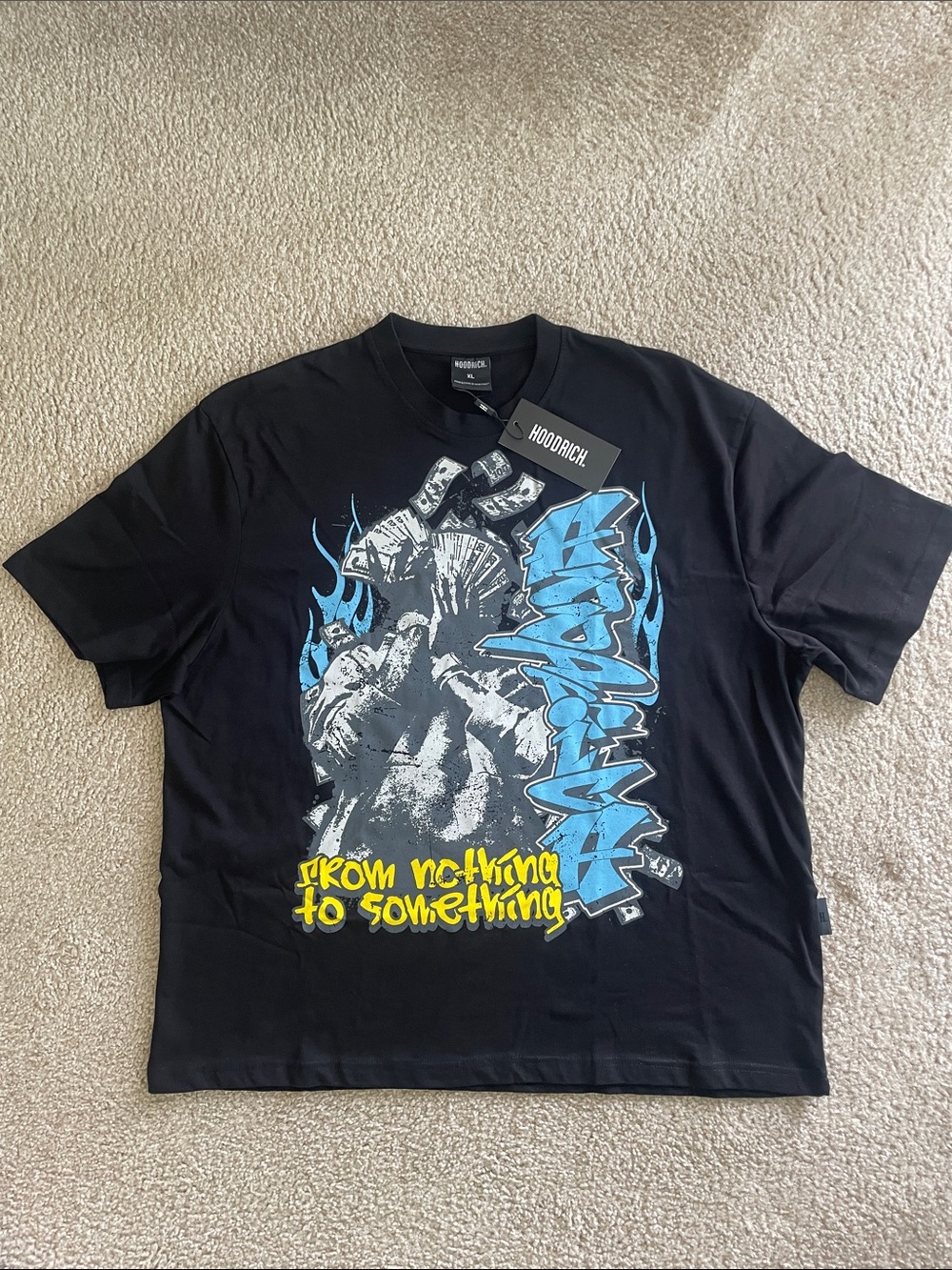 Hoodrich Black Short-Sleeve Graphic Tee with Blue & Yellow Print